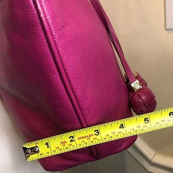 TORY BURCH Fuchsia Leather Bag With Embroidered Shoulder Straps Leather Tassels - Picture 14 of 17